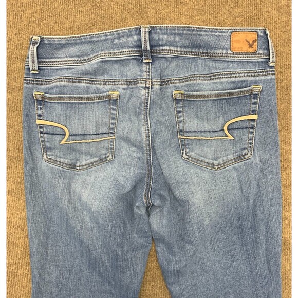 American Eagle Jeans Womens 12 Kick Bootcut Super Stretch Whiskered Y2K Denim - Picture 2 of 10